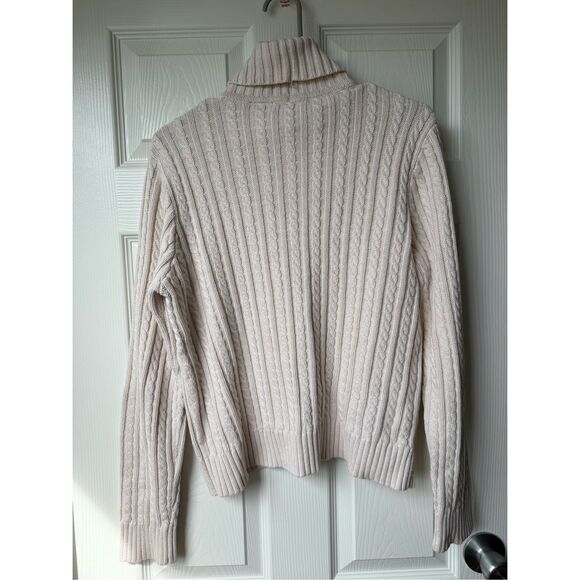 Fisherman Sweater 100% Cotton Vintage Large Cream Turtle Neck Chunky Heavy Winte - Picture 4 of 4